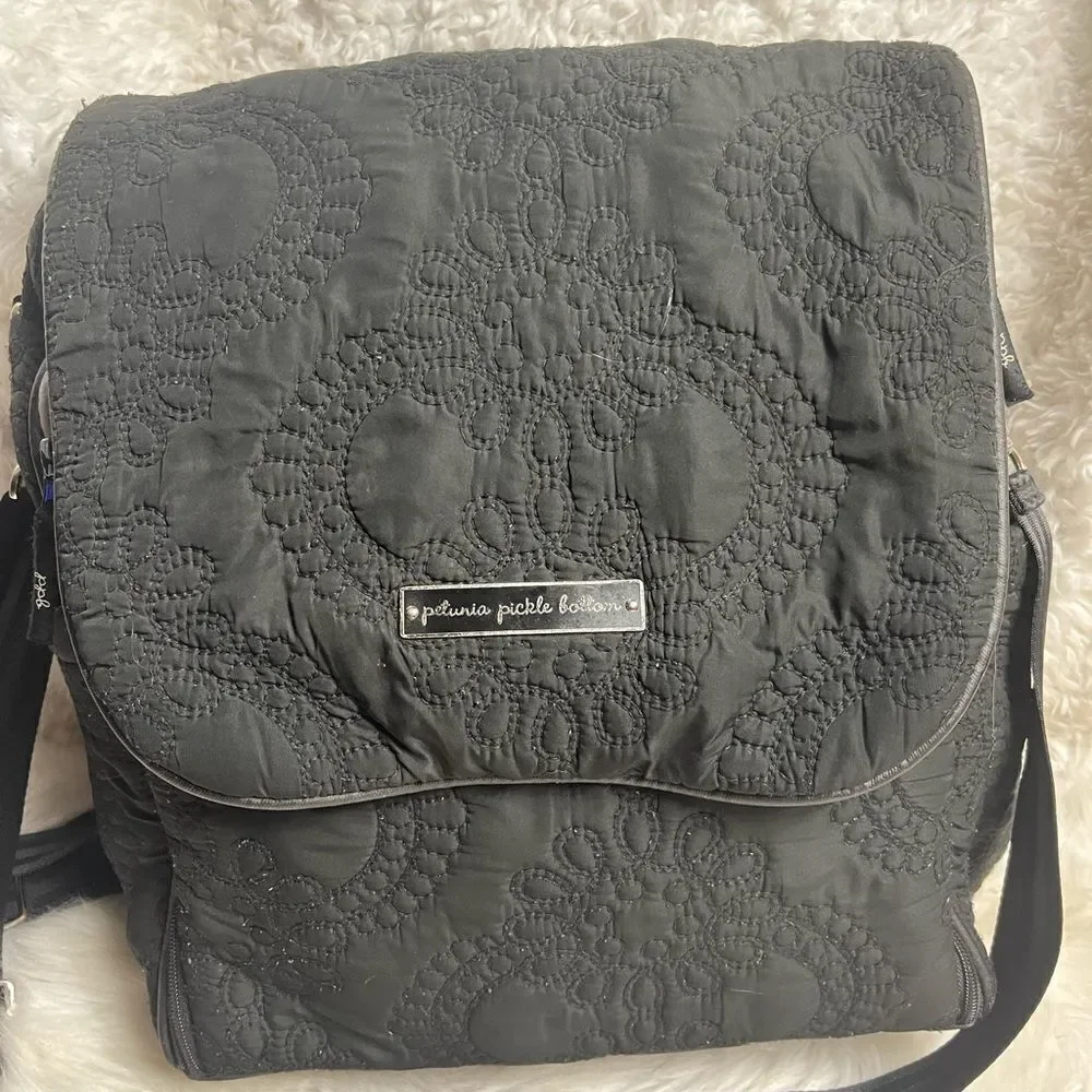 Petunia Pickle Bottom Quilted Black reversible backpack/shoulder diaper bag